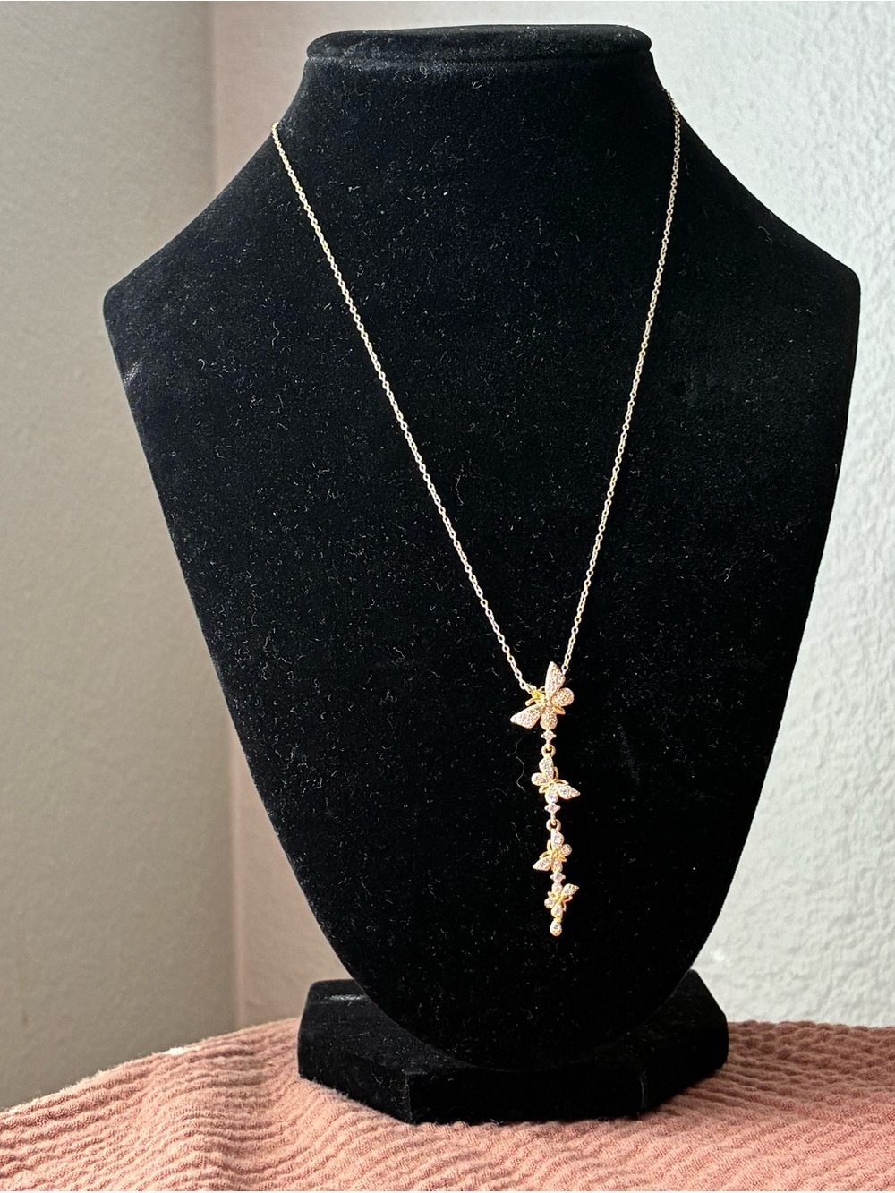 Gold Tone Butterfly Necklace- 925 Sterling Silver 18” Family Butterfly